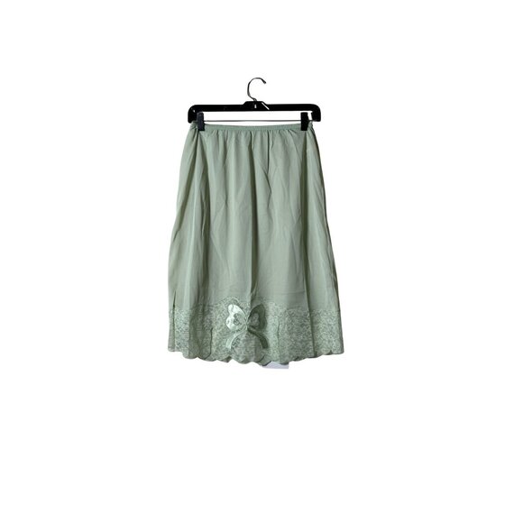 Vintage Sage Green Half Slip Skirt Lingerie Lace Hem Bow Two Front Slits Sz S - Picture 1 of 6